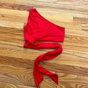 Red one shoulder cotton wrap top
